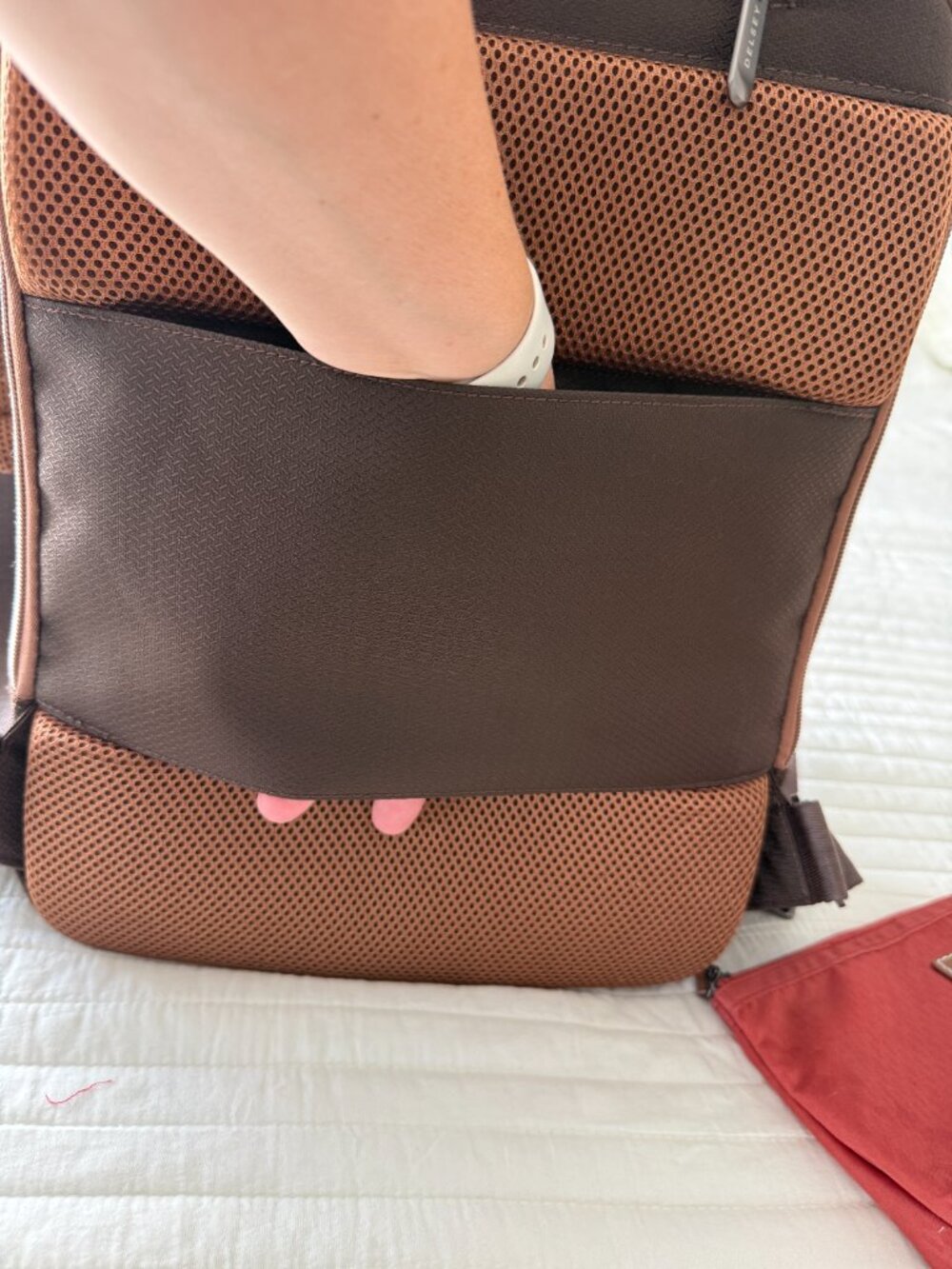 DELSEY Paris Chatelet Brown Travel Laptop Backpack Luggage Pass-Through + Pouch - Picture 9 of 16